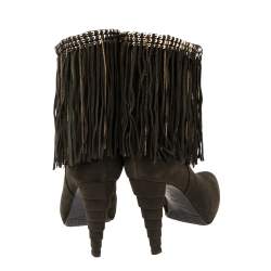 Le Silla Dark Green Suede Chain Embellished Mid Calf Length Boots Size 38