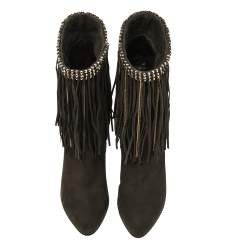 Le Silla Dark Green Suede Chain Embellished Mid Calf Length Boots Size 38