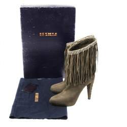 Le Silla Dark Green Suede Chain Embellished Mid Calf Length Boots Size 38