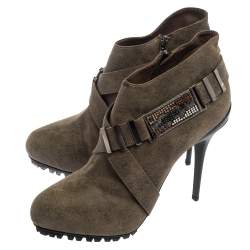 Le Silla Olive Green Leather Platform Ankle Boots Size 39