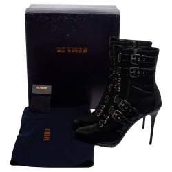 Enio Silla For Le Silla Black Patent Leather And Nylon Platform Ankle Boots Size 39.5