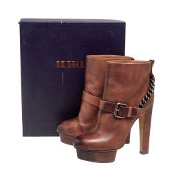 Pre Owned Le Silla Brown Leather Buckle Detail Ankle Boots Size 38