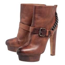 Pre Owned Le Silla Brown Leather Buckle Detail Ankle Boots Size 38