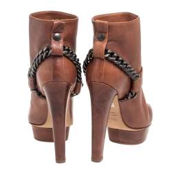 Pre Owned Le Silla Brown Leather Buckle Detail Ankle Boots Size 38