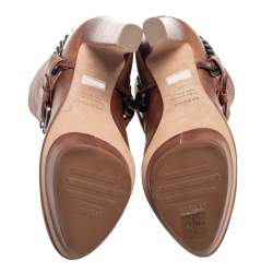 Pre Owned Le Silla Brown Leather Buckle Detail Ankle Boots Size 38