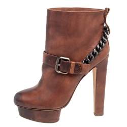 Pre Owned Le Silla Brown Leather Buckle Detail Ankle Boots Size 38
