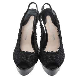 Le Silla Black Mesh And Net  Slingback Peep Toe Platform Sandals Size 37