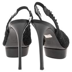 Le Silla Black Mesh And Net  Slingback Peep Toe Platform Sandals Size 37