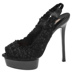 Le Silla Black Mesh And Net  Slingback Peep Toe Platform Sandals Size 37