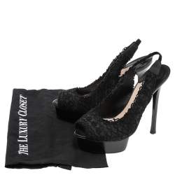 Le Silla Black Mesh And Net  Slingback Peep Toe Platform Sandals Size 37