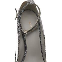 Pre Owned Le Silla Grey Snake Print Leather Ankle Strap Pointed Toe Pumps Size 36