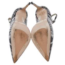 Pre Owned Le Silla Grey Snake Print Leather Ankle Strap Pointed Toe Pumps Size 36