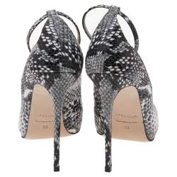 Pre Owned Le Silla Grey Snake Print Leather Ankle Strap Pointed Toe Pumps Size 36