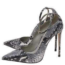 Pre Owned Le Silla Grey Snake Print Leather Ankle Strap Pointed Toe Pumps Size 36
