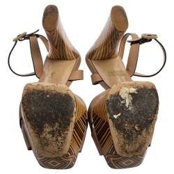 Pre Owned Le Silla Beige Leather Cross Strap Platform Sandals Size 39