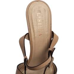 Pre Owned Le Silla Beige Leather Cross Strap Platform Sandals Size 39