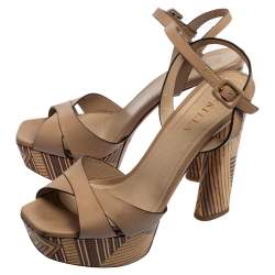 Pre Owned Le Silla Beige Leather Cross Strap Platform Sandals Size 39