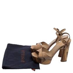 Pre Owned Le Silla Beige Leather Cross Strap Platform Sandals Size 39