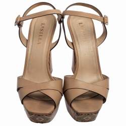 Pre Owned Le Silla Beige Leather Cross Strap Platform Sandals Size 39