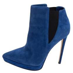 Le Silla Blue/Black Suede Elastic Band Ankle Boots Size 38