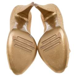 Pre Owned Le Silla Gold Brocade Fabric Embellished Bow Peep Toe Pumps Size 38