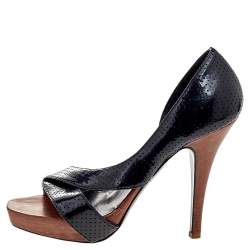 Le Silla Black Perforated Patent Leather Criss Cross D'orsay Pumps Size 36