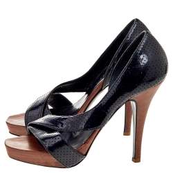 Le Silla Black Perforated Patent Leather Criss Cross D'orsay Pumps Size 36