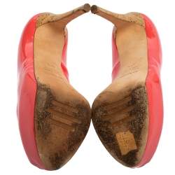 Le Silla Watermelon Pink Patent Leather Peep-Toe Platform Pumps Size 37.5