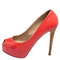 Le Silla Watermelon Pink Patent Leather Peep-Toe Platform Pumps Size 37.5
