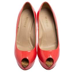Le Silla Watermelon Pink Patent Leather Peep-Toe Platform Pumps Size 37.5