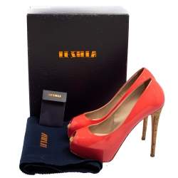 Le Silla Watermelon Pink Patent Leather Peep-Toe Platform Pumps Size 37.5