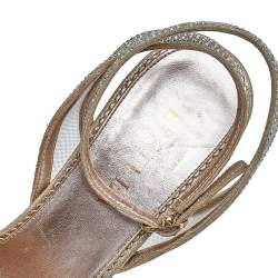 Pre Owned Le Silla Gold Suede And Mesh Crystal Embellished Platform Strappy Sandals Size 37