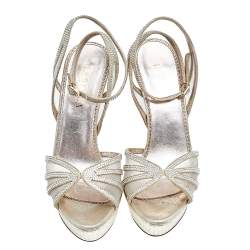 Pre Owned Le Silla Gold Suede And Mesh Crystal Embellished Platform Strappy Sandals Size 37