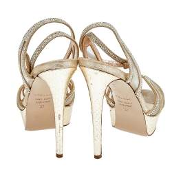 Pre Owned Le Silla Gold Suede And Mesh Crystal Embellished Platform Strappy Sandals Size 37