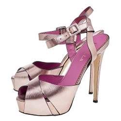 Le Silla Metallic Rose Gold Leather Criss Cross Platform Ankle Strap Sandals Size 38