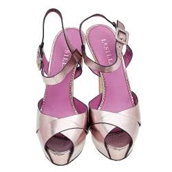 Le Silla Metallic Rose Gold Leather Criss Cross Platform Ankle Strap Sandals Size 38