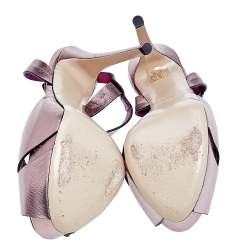 Le Silla Metallic Rose Gold Leather Criss Cross Platform Ankle Strap Sandals Size 38