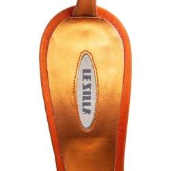 Pre Owned Le Silla Orange Satin Crystal Embellished Ankle Strap Sandals Size 36.5