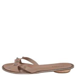 Pre Owned Le Silla Beige Leather Studded Flat Slide Sandals Size 40