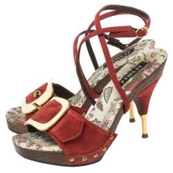 Le Silla Multicolor Suede Platform Ankle Wrap Sandals Size 35