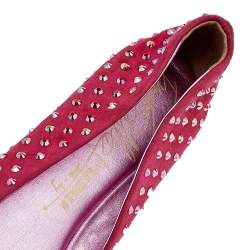 Le Silla Pink Suede Crystal Embellished Ballet Flats Size 39.5