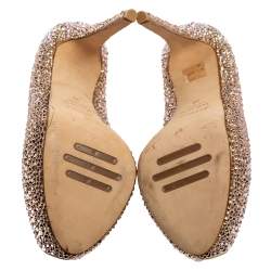 Pre Owned Le Silla Gold Crystal Embellished Satin Peep-Toe Platform Pumps Size 38