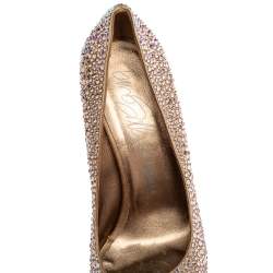 Pre Owned Le Silla Gold Crystal Embellished Satin Peep-Toe Platform Pumps Size 38