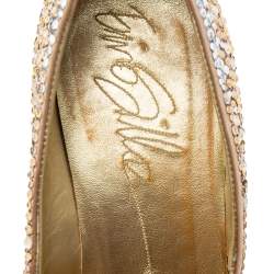 Pre Owned Le Silla Gold Crystal Embellished Satin Platform Pumps Size 38