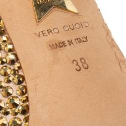 Pre Owned Le Silla Gold Crystal Embellished Satin Platform Pumps Size 38
