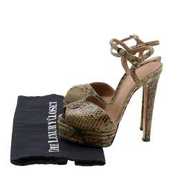 Pre Owned Le Silla Green Python Ankle Strap Platform Sandals Size 37