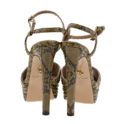 Pre Owned Le Silla Green Python Ankle Strap Platform Sandals Size 37