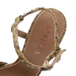 Pre Owned Le Silla Green Python Ankle Strap Platform Sandals Size 37