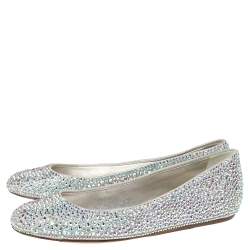 Pre Owned Le Silla Grey Satin Crystal Embellished Ballet Flats Size 37.5