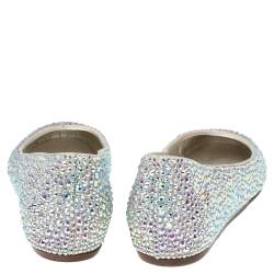 Pre Owned Le Silla Grey Satin Crystal Embellished Ballet Flats Size 37.5